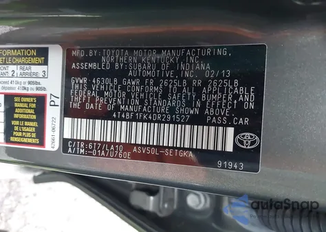 2013 Toyota Camry Xle from USA, damaged, VIN 4T4BF1FK4DR291527